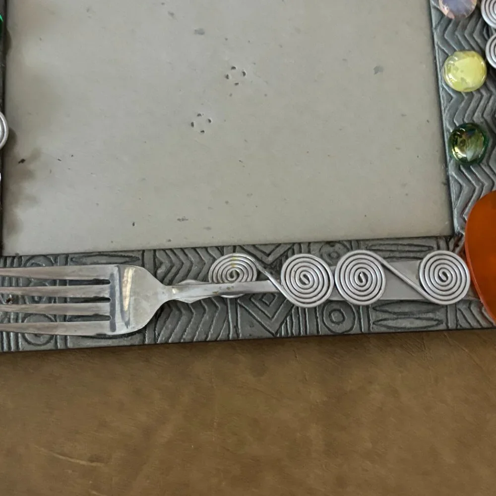 Picture Frame with Jewels and Kitchen Forks attached